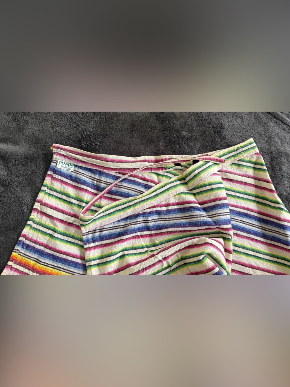 Striped Multicolor Mini Skirt - Rainbow horizontal Stripes.    Loom-woven skirt - Picture 3 of 7